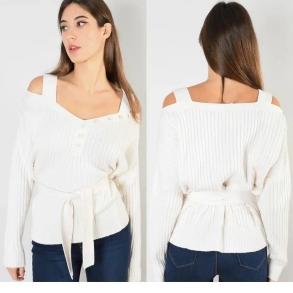 Derek‎ Lam 10 Crosby Cold Shoulder Sweater Ivory Wool Cashmere Medium